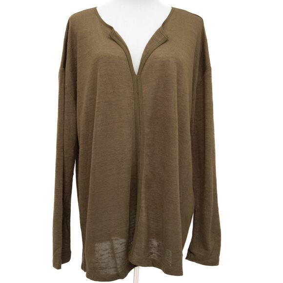 Sanctuary Olive Green Elina Long Sleeve Split-Neck Tee Size 1X - Picture 1 of 8
